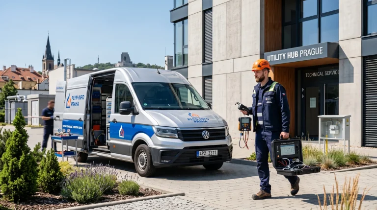 Grid Services: Plynárenské a topenářské služby pro domácnosti i firmy 10 Servisní vozidlo a technici Grid Services provádějící diagnostiku a revizi plynových zařízení